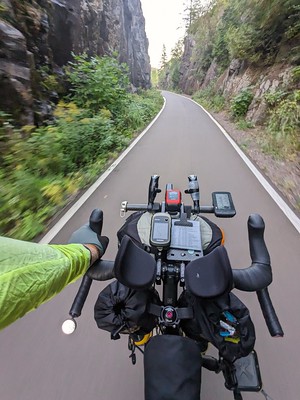 Riding through an amazing rock cut channel on the munger trail south of duluth mn